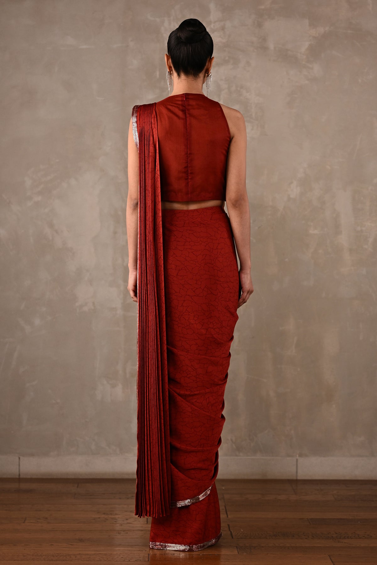 Celeste Pre-Draped Satin Saree Set