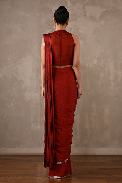 Celeste Pre-Draped Satin Saree Set
