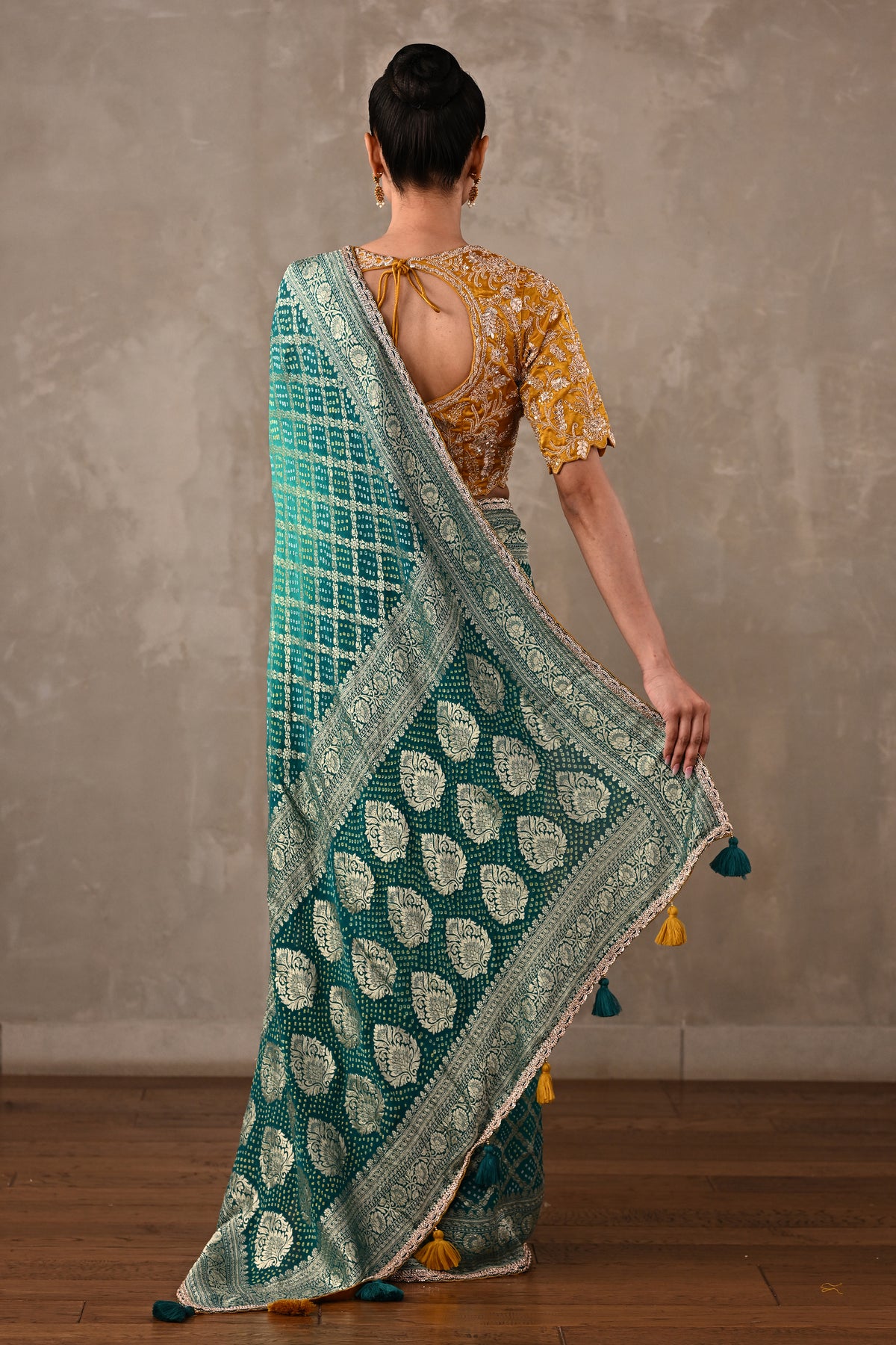 Embroidered Bandhej Saree Set