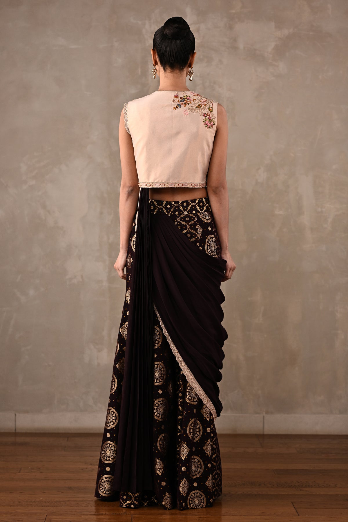 Pre-Draped Banarasi Saree Set