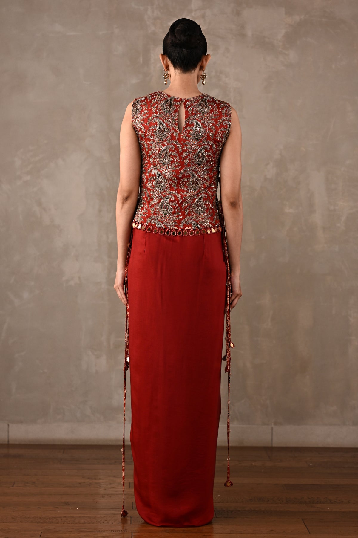 Zardosi Bib Top & Draped Skirt Set