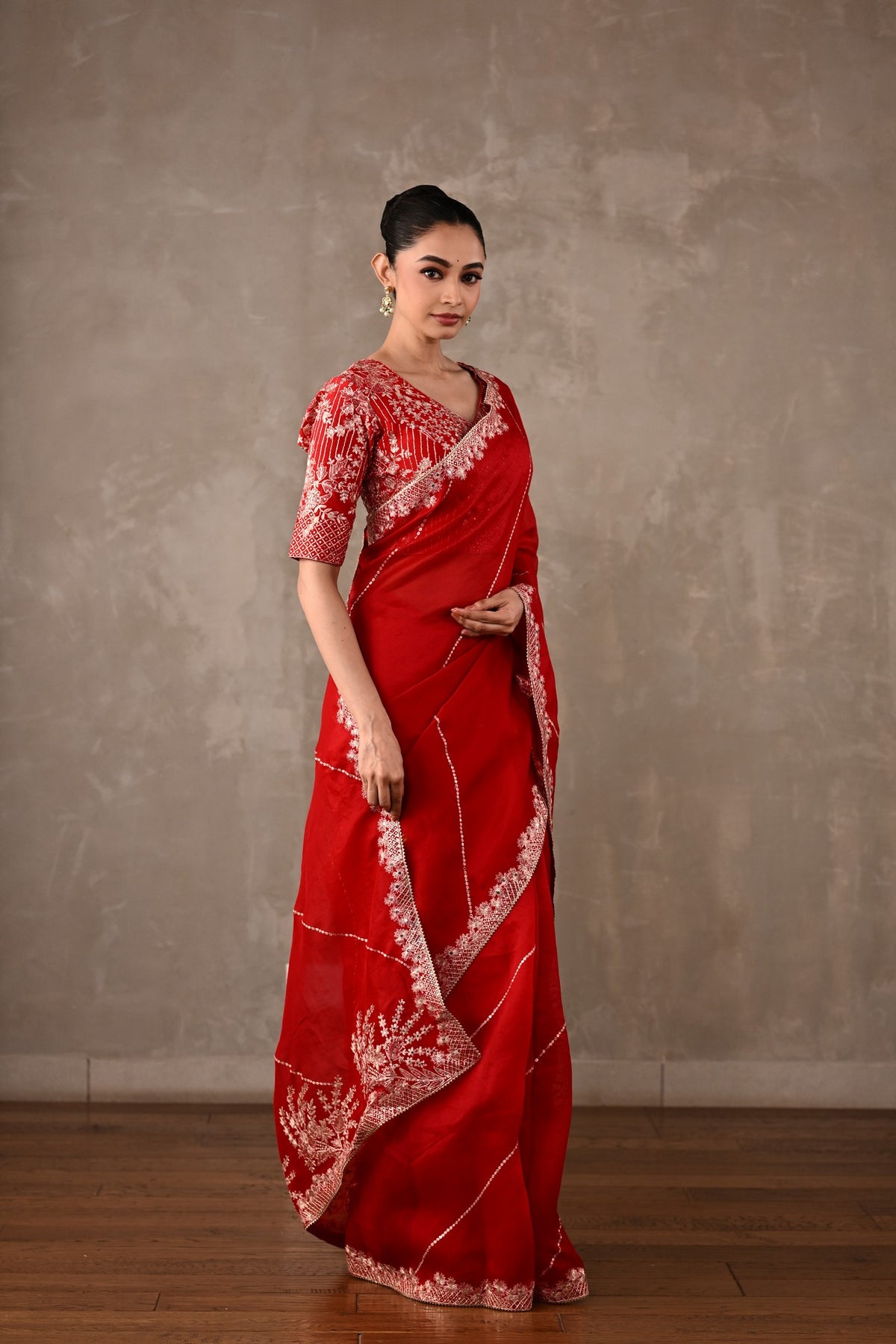 Organza Saree with Kasab & Sequin Embroidered Blouse
