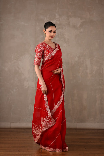 Organza Saree with Kasab & Sequin Embroidered Blouse
