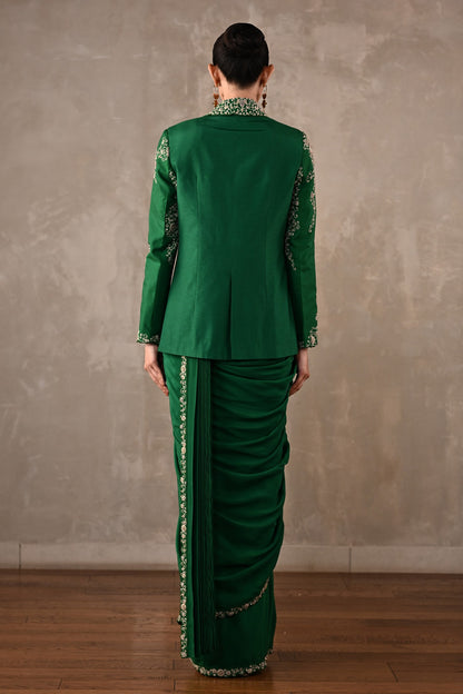 Thread Embroidered Drape Saree Set