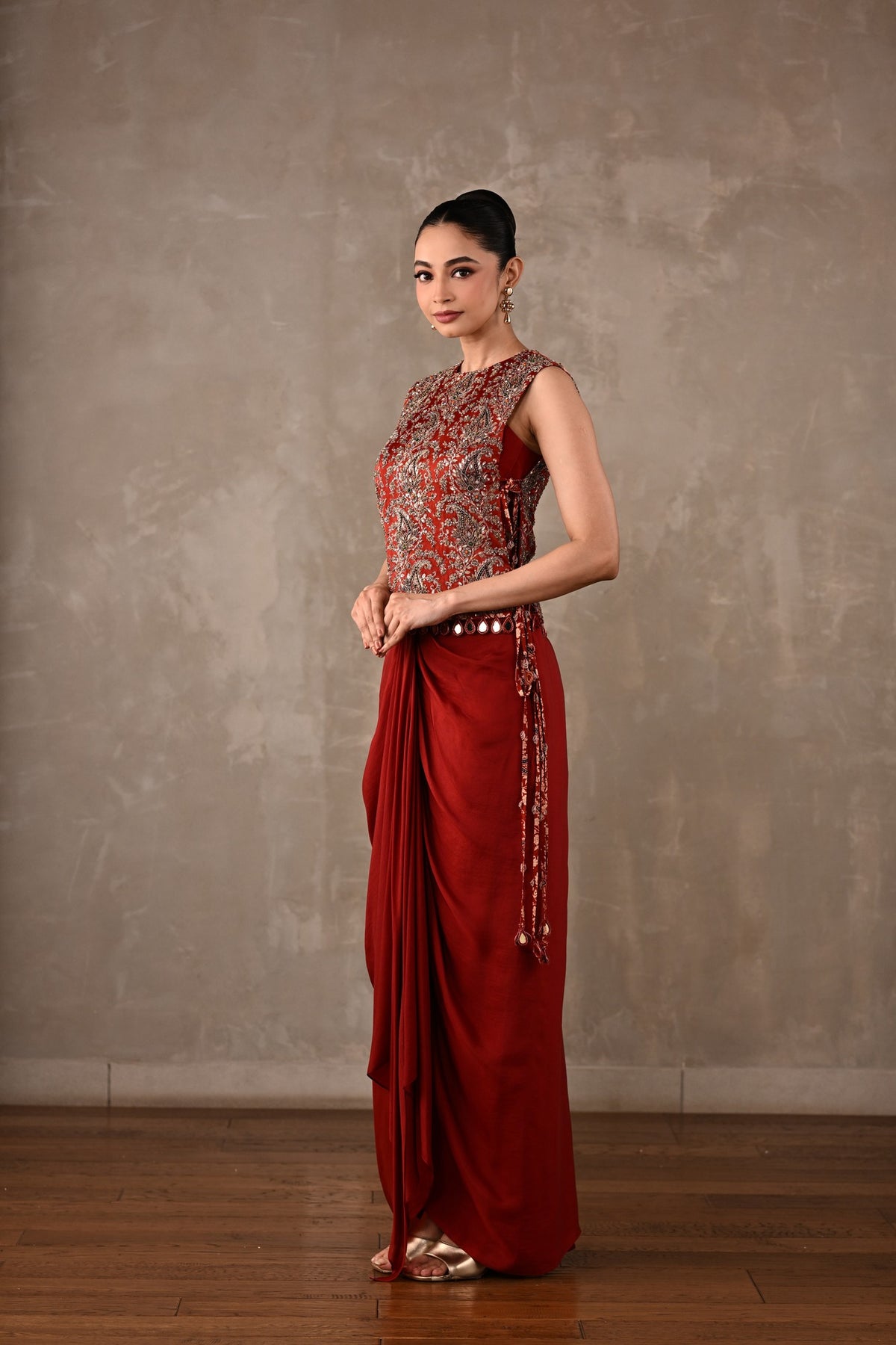Zardosi Bib Top & Draped Skirt Set