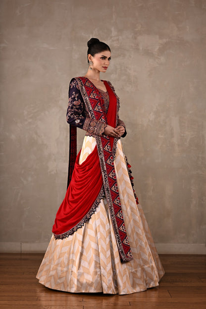 Pochampally Double Drape Silk Lehenga Set