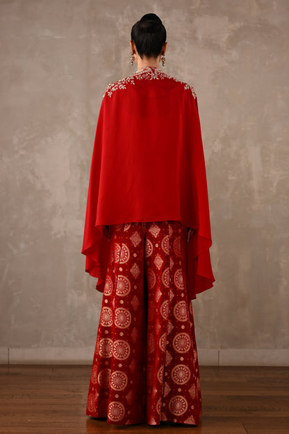 Embroidered Cape & Banarasi Pants Set