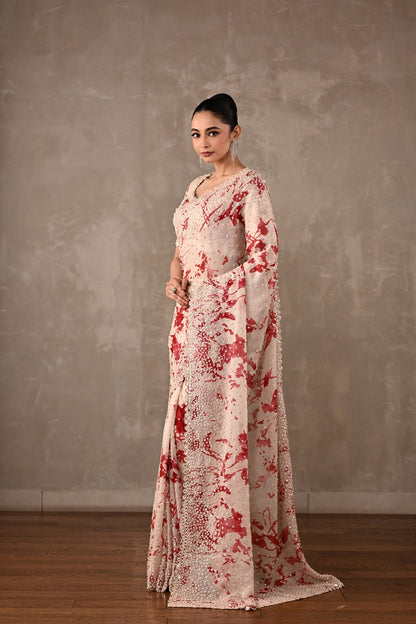 Floral Printed Embellished Saree Set