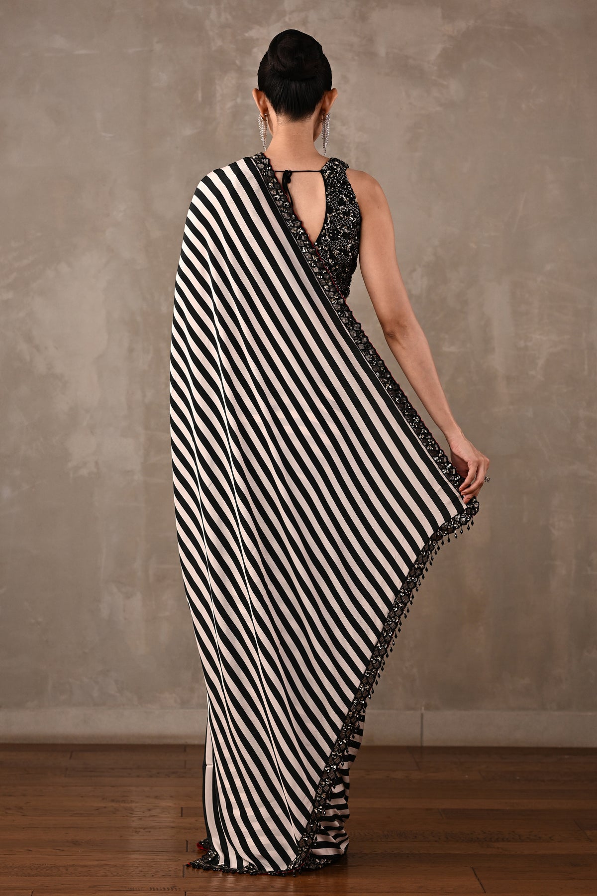 Striped Crepe Saree with Embroidered Blouse