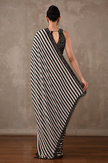 Striped Crepe Saree with Embroidered Blouse