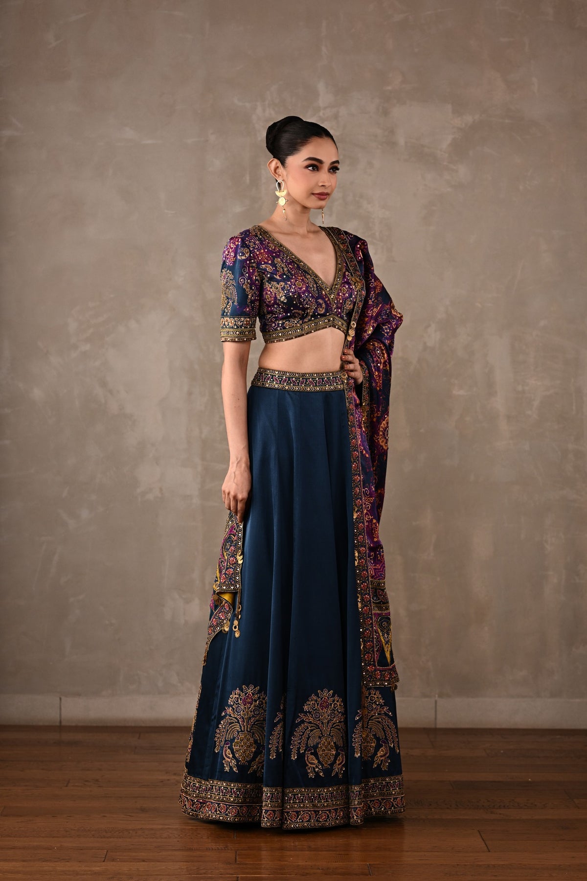 Ajrakh Satin Lehenga Set