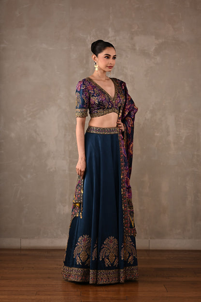 Ajrakh Satin Lehenga Set