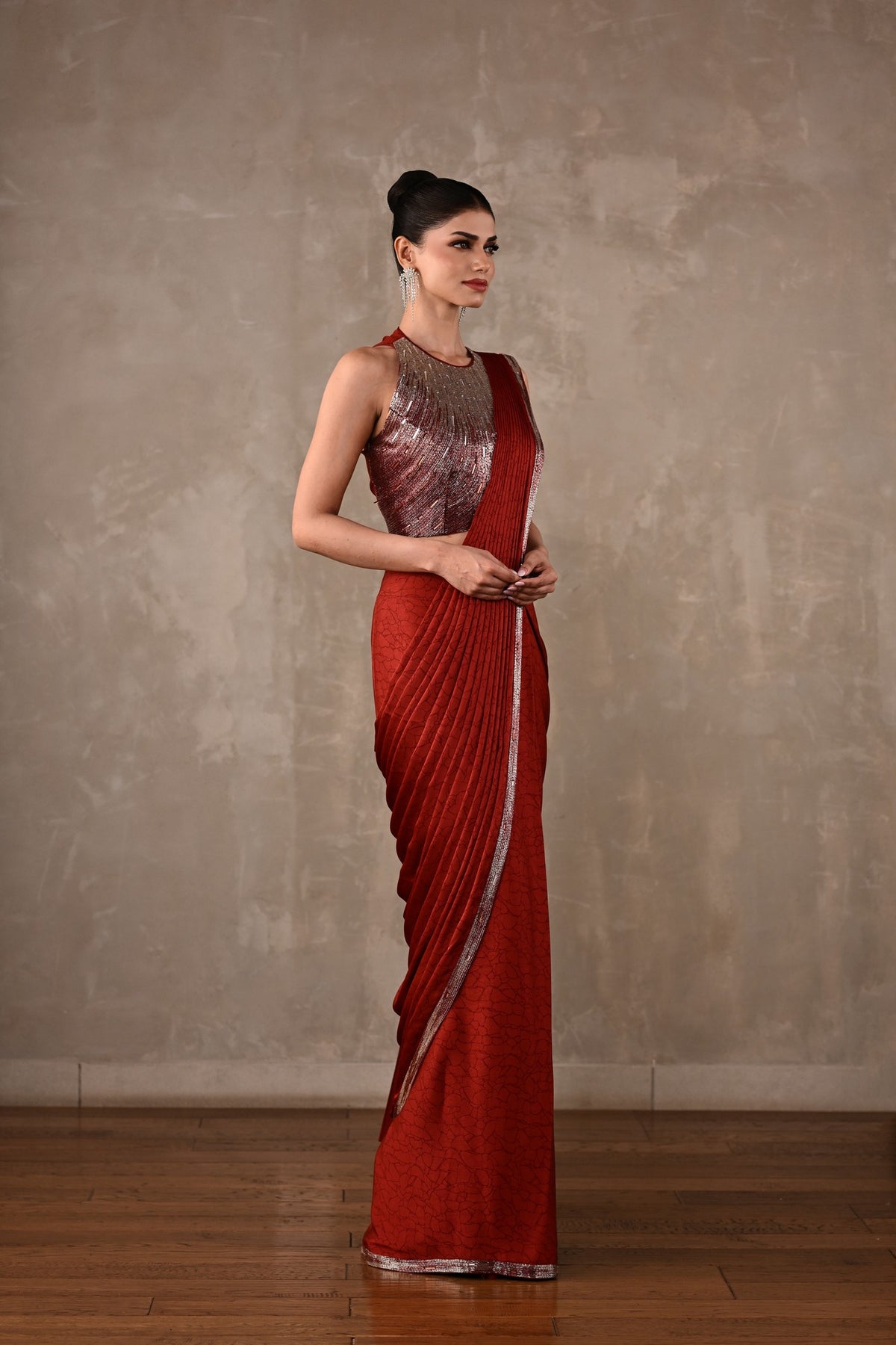 Celeste Pre-Draped Satin Saree Set
