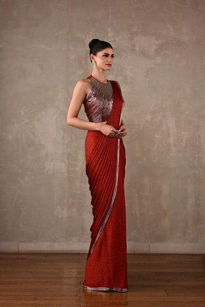 Celeste Pre-Draped Satin Saree Set