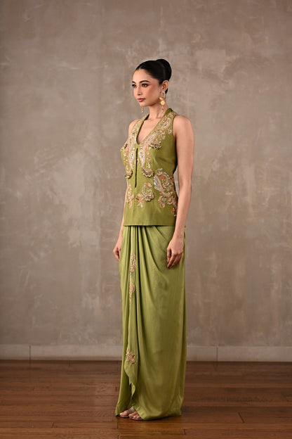 Paisley Embroidered Drape Skirt Set