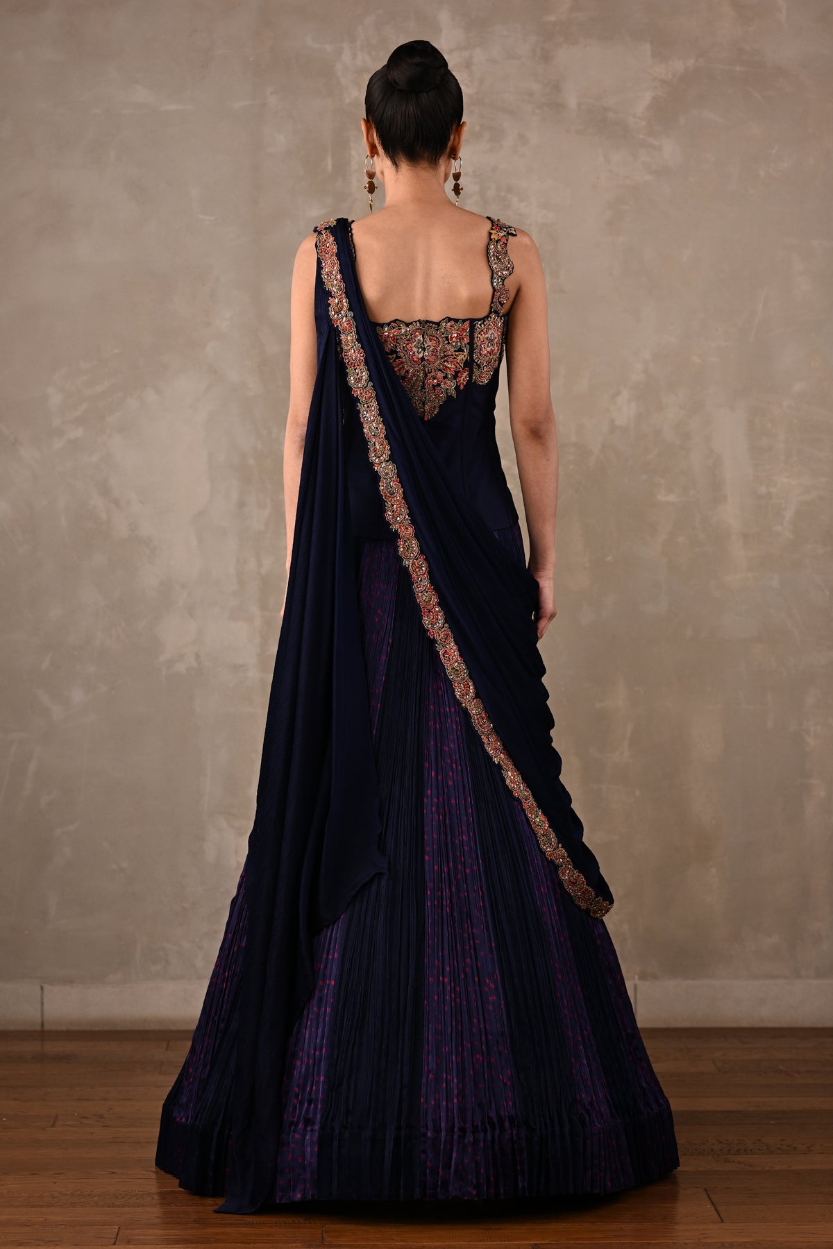 Corset Embroidered Drape Lehenga Set