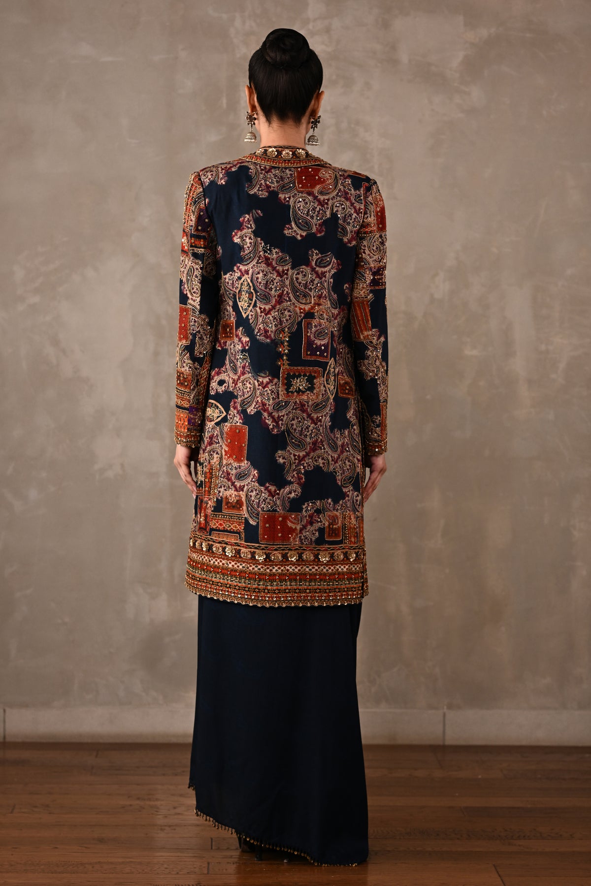 Patchwork-Inspired Long Jacket Skirt Set