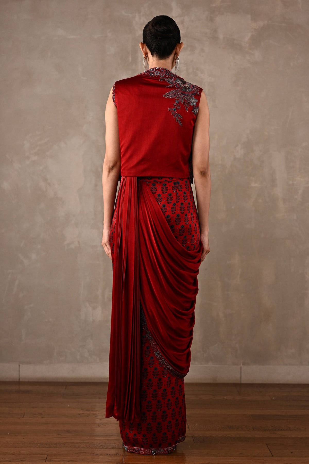 Draped Satin Saree Ensemble