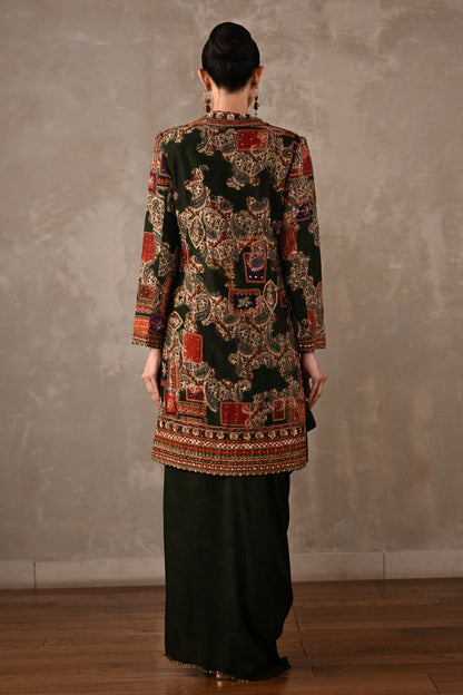 Patchwork-Inspired Long Jacket Skirt Set