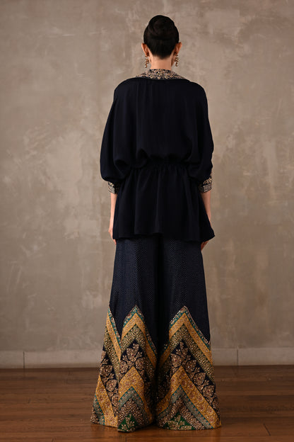 Drawstring Shirt & Chevron Embroidered Pants Set