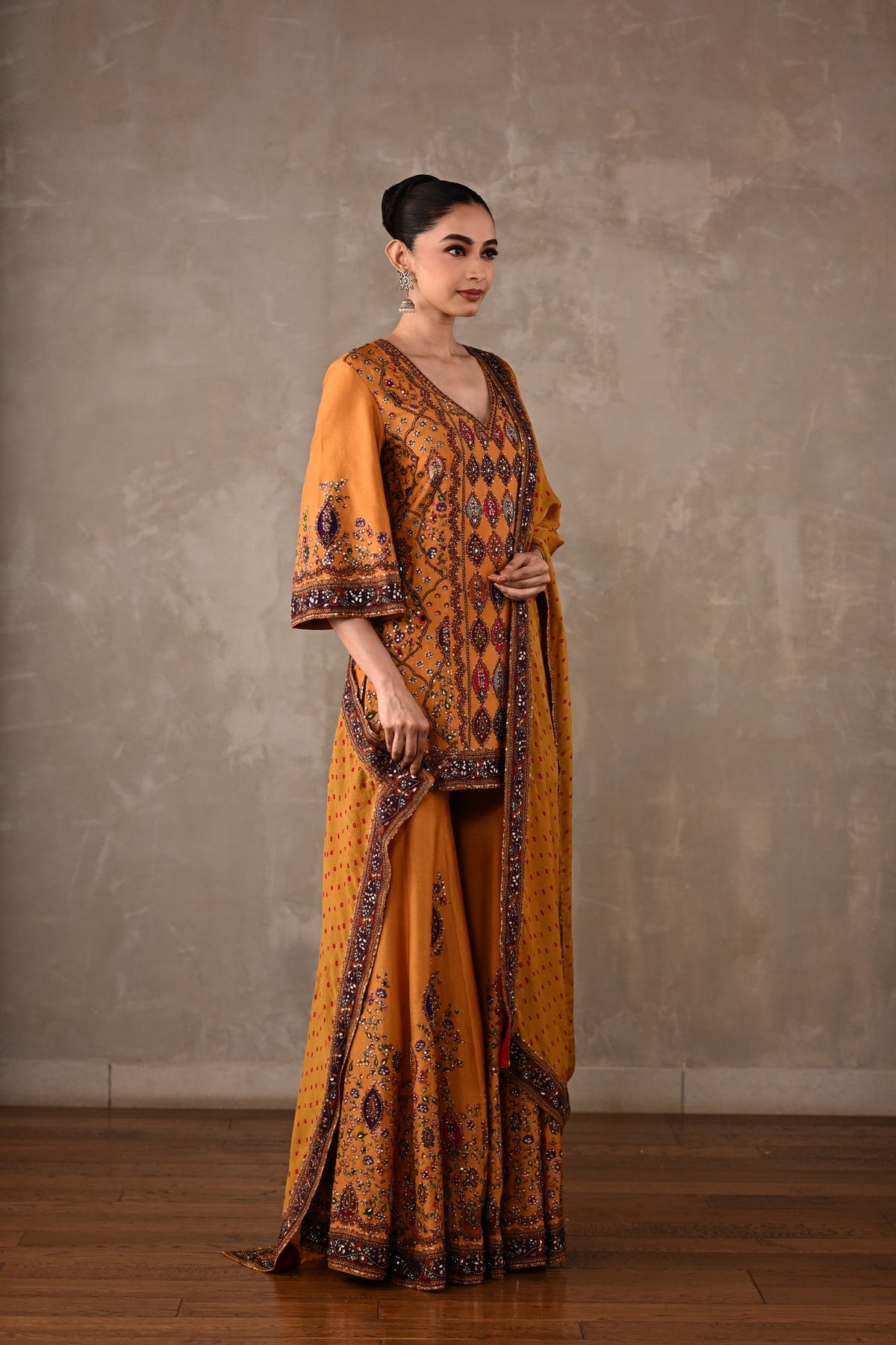 Printed Embellished Kurta Sharara Set