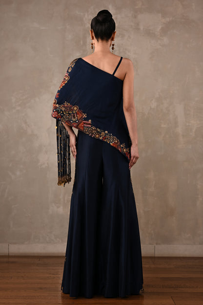 Embellished One-Shoulder Top & Flared Pants Set