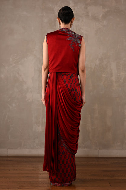 Draped Satin Saree Ensemble