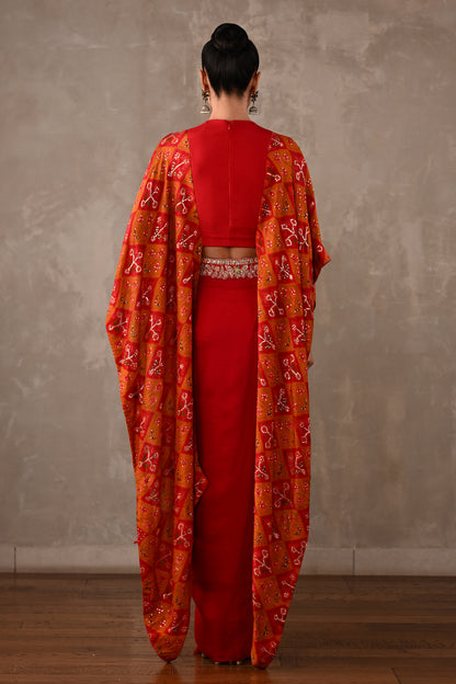 Pochampally Cape-Top & Drape Skirt Set