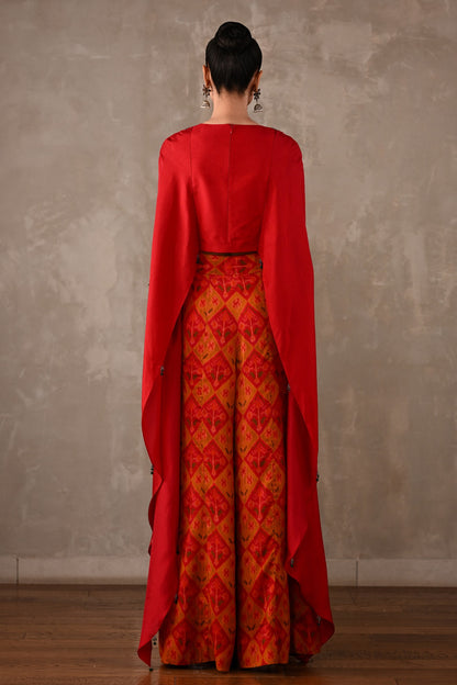 Embroidered Cape Top & Pochampally Pants Set