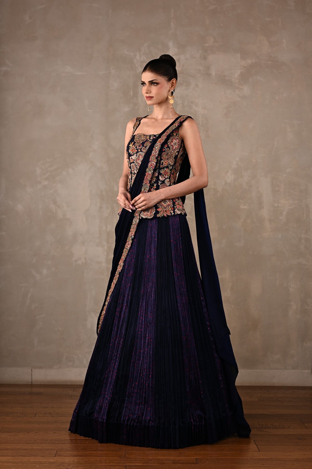 Corset Embroidered Drape Lehenga Set