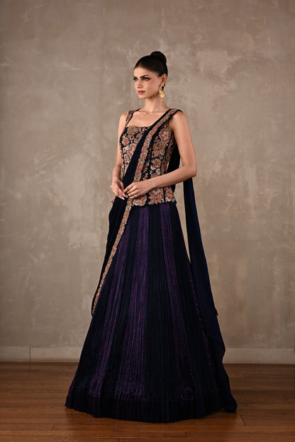 Corset Embroidered Drape Lehenga Set