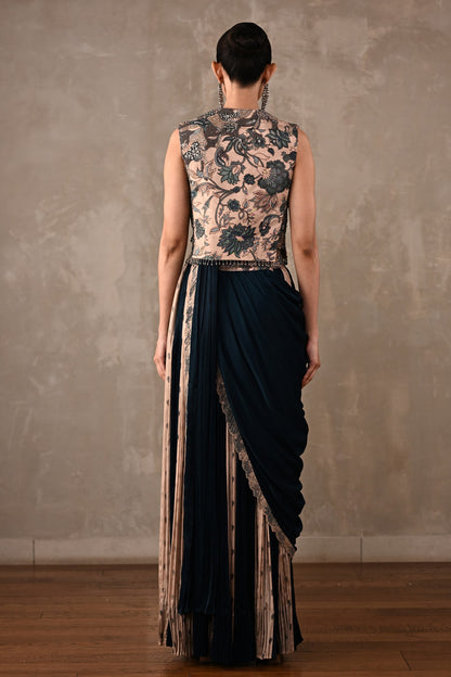 Colourblock Drape Saree Set