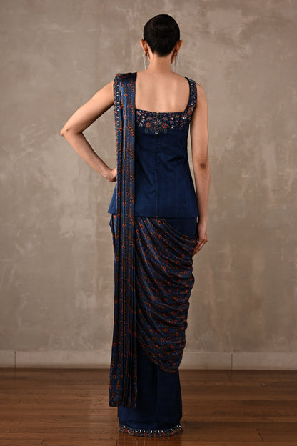 Printed Draped Saree Ensemble