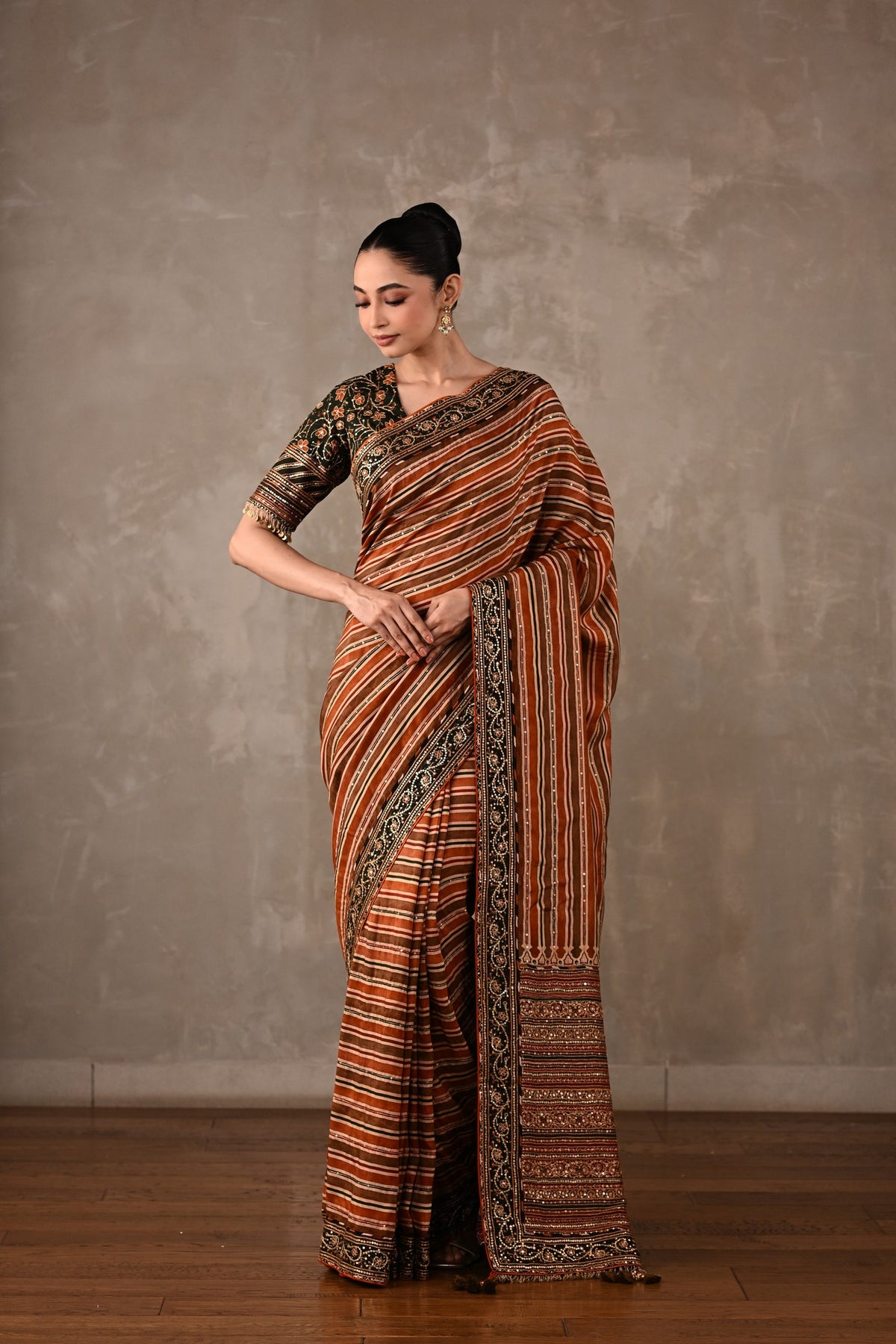 Striped Silk Saree with Embroidered Blouse