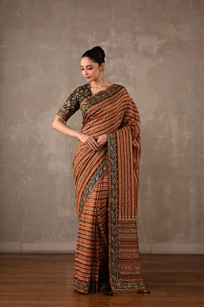 Striped Silk Saree with Embroidered Blouse