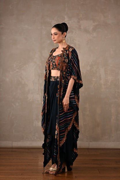 Printed Zardosi Cape Skirt Set