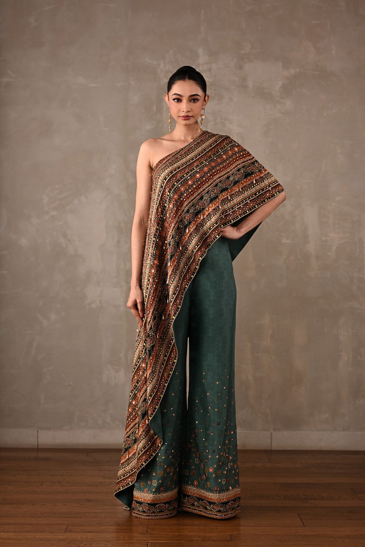 Embellished One-Shoulder Co-ord Set