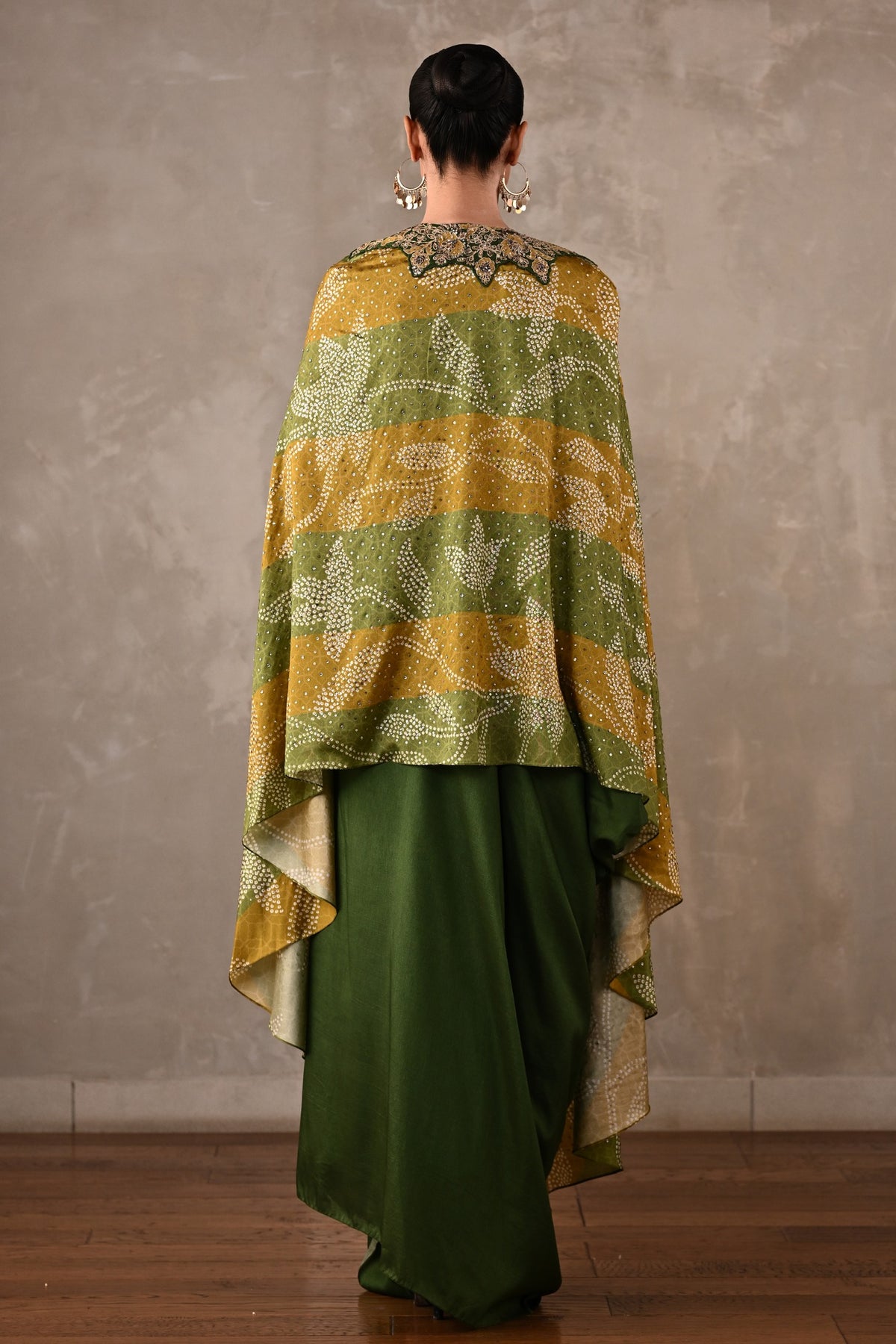 Embellished Silk Cape & Drape Skirt Set