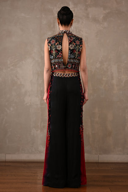 Multicolour Embroidered High-Neck Top & Shaded Pants Set