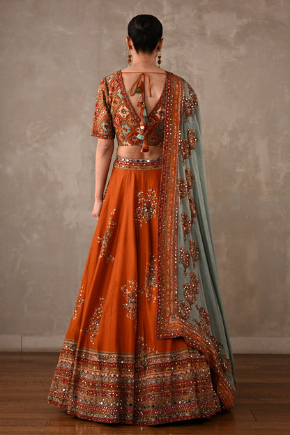Mirror Work Printed Lehenga Set