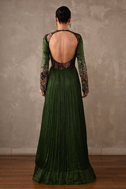 Patchwork-Inspired Embroidered Yoke Gown Set