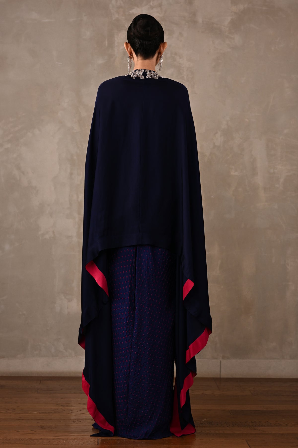 Zardosi Embroidered Cape & Bandhej Drape Skirt Set