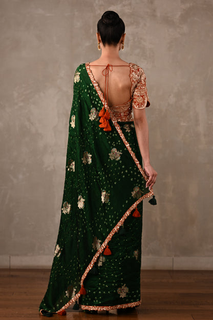 Katan Silk Bandhej Saree with Embroidered Blouse