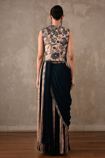 Colourblock Drape Saree Set