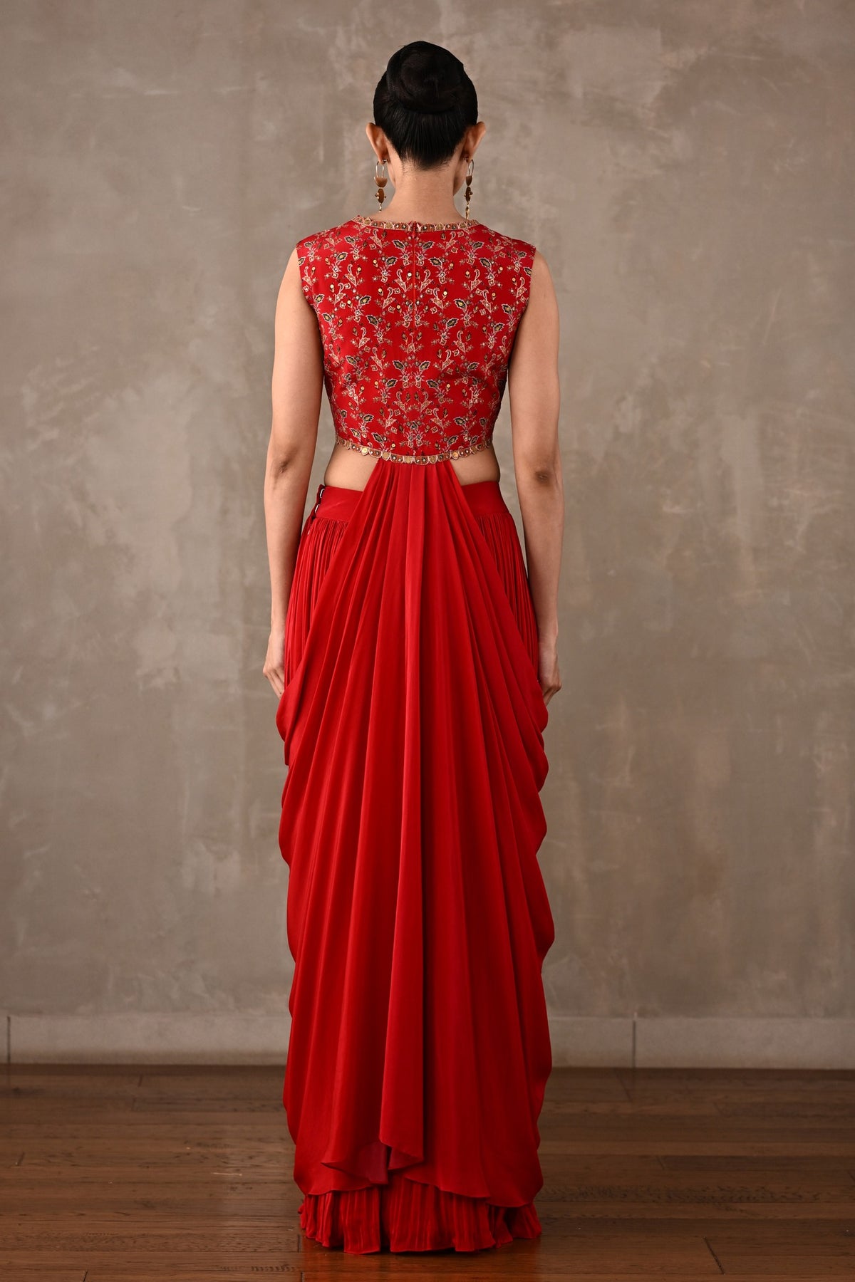 Embroidered Drape Gown Set