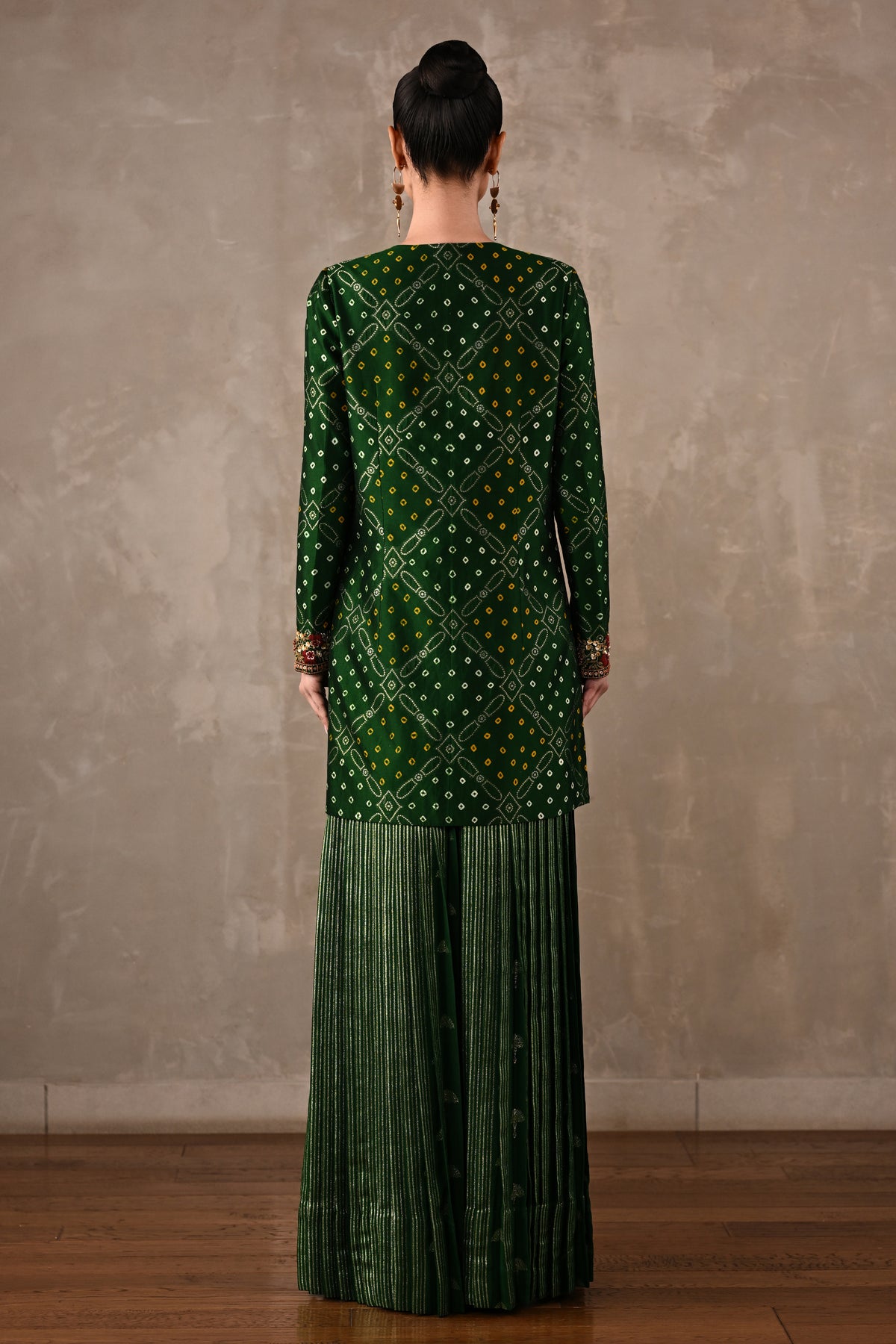 Bandhani Embroidered Top & Pleated Pants Set