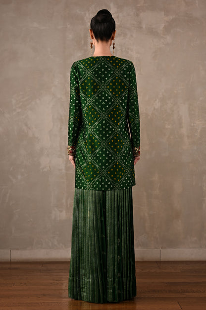 Bandhani Embroidered Top & Pleated Pants Set