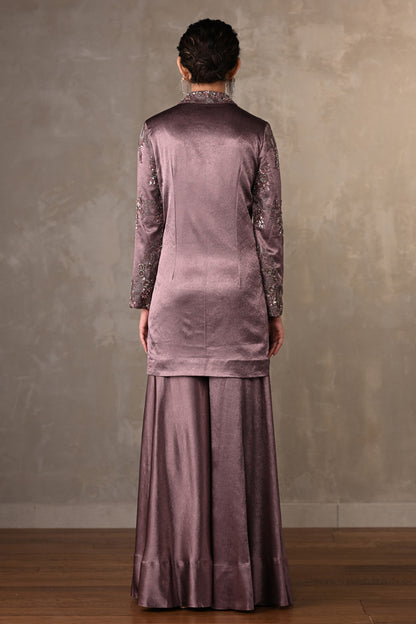 Embroidered Jacket-Sharara Satin Set