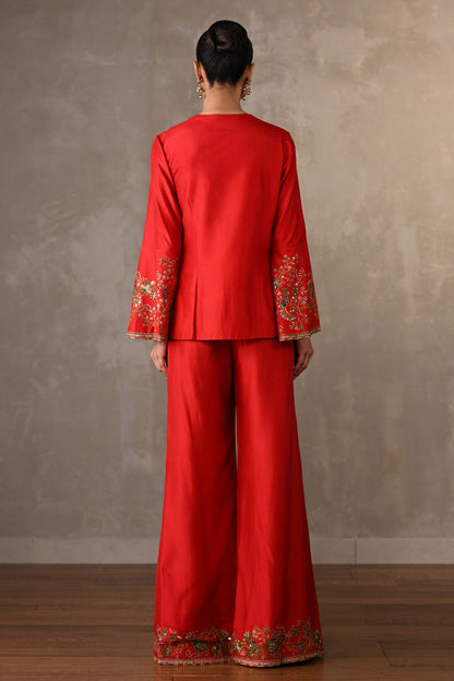 Crimson Silk Embroidered Co-Ord Set