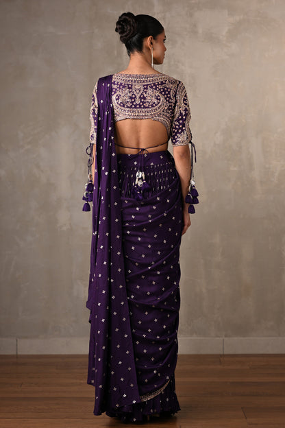 Zariya Purple Embroidered Drape Saree